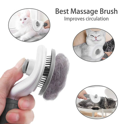 Self-Cleaning Pet Slicker Brush & Massage Comb — Cat & Dog Hair Remover