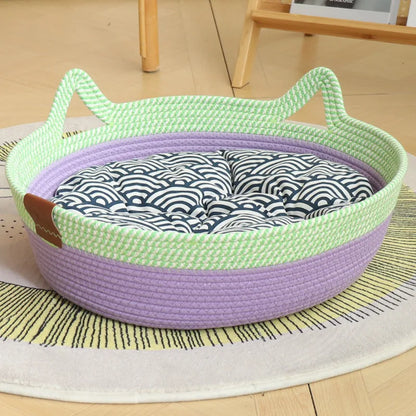 Factory Popular Puppy Bed Breathable Odorless Natural Cotton Hand Woven Rattan Pet Bed