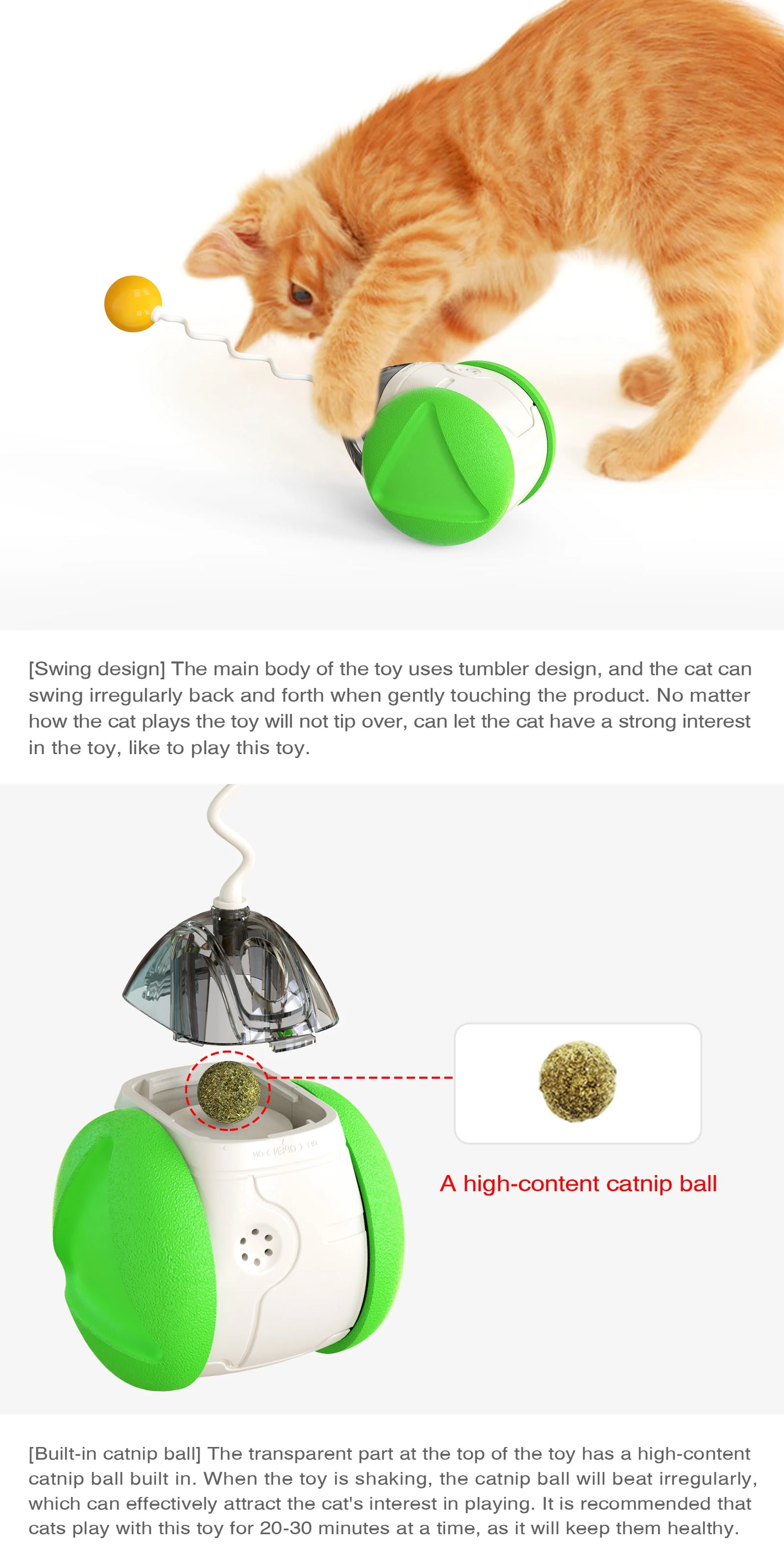 New Design Multi-function Pet Supplies Eco-friendly Cat Ball Toys Squeaky Balance Car Cat Toy Interactive Running Cat Catnip Toy