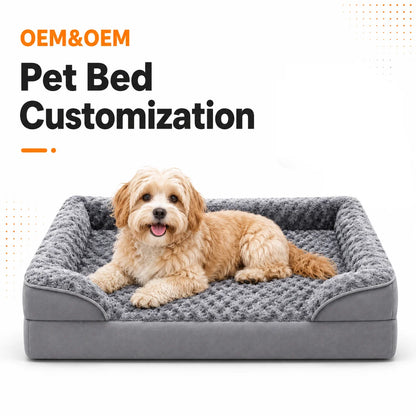 Grey Plush Calming Dog Bed – Removable Cover, Non-Slip Bottom
