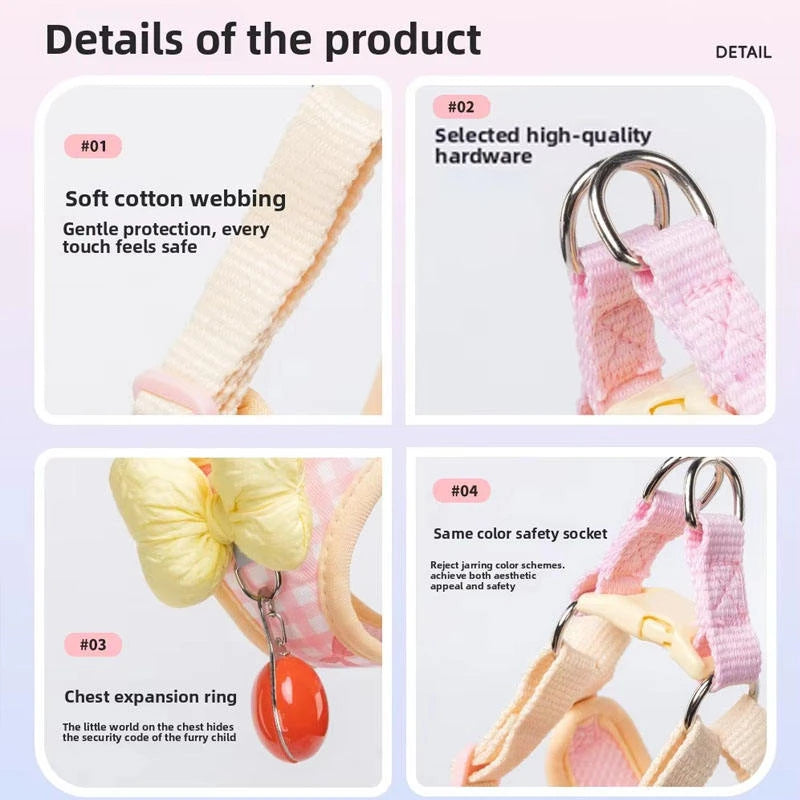 New Style Checkered Pattern Small Breed Dog Leash Pet Puppy Harness Bichon Shiba Inu Schnauzer Breathable Outdoor Walking Leash
