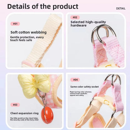 New Style Checkered Pattern Small Breed Dog Leash Pet Puppy Harness Bichon Shiba Inu Schnauzer Breathable Outdoor Walking Leash