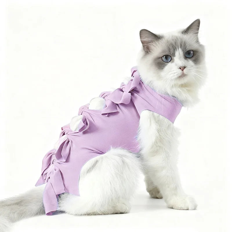 Soft Cute Anti-Lick Surgery Recovery Suit cat Modal/Polyester Lace up Decorative Pet Vest Post-Surgery Wound Protection for Cats