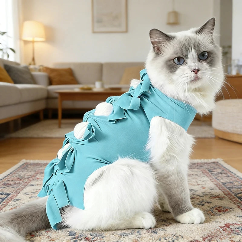 Soft Cute Anti-Lick Surgery Recovery Suit cat Modal/Polyester Lace up Decorative Pet Vest Post-Surgery Wound Protection for Cats