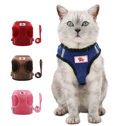 Corduroy Cat & Dog Harness Set | Soft Adjustable Vest Harness with Leash