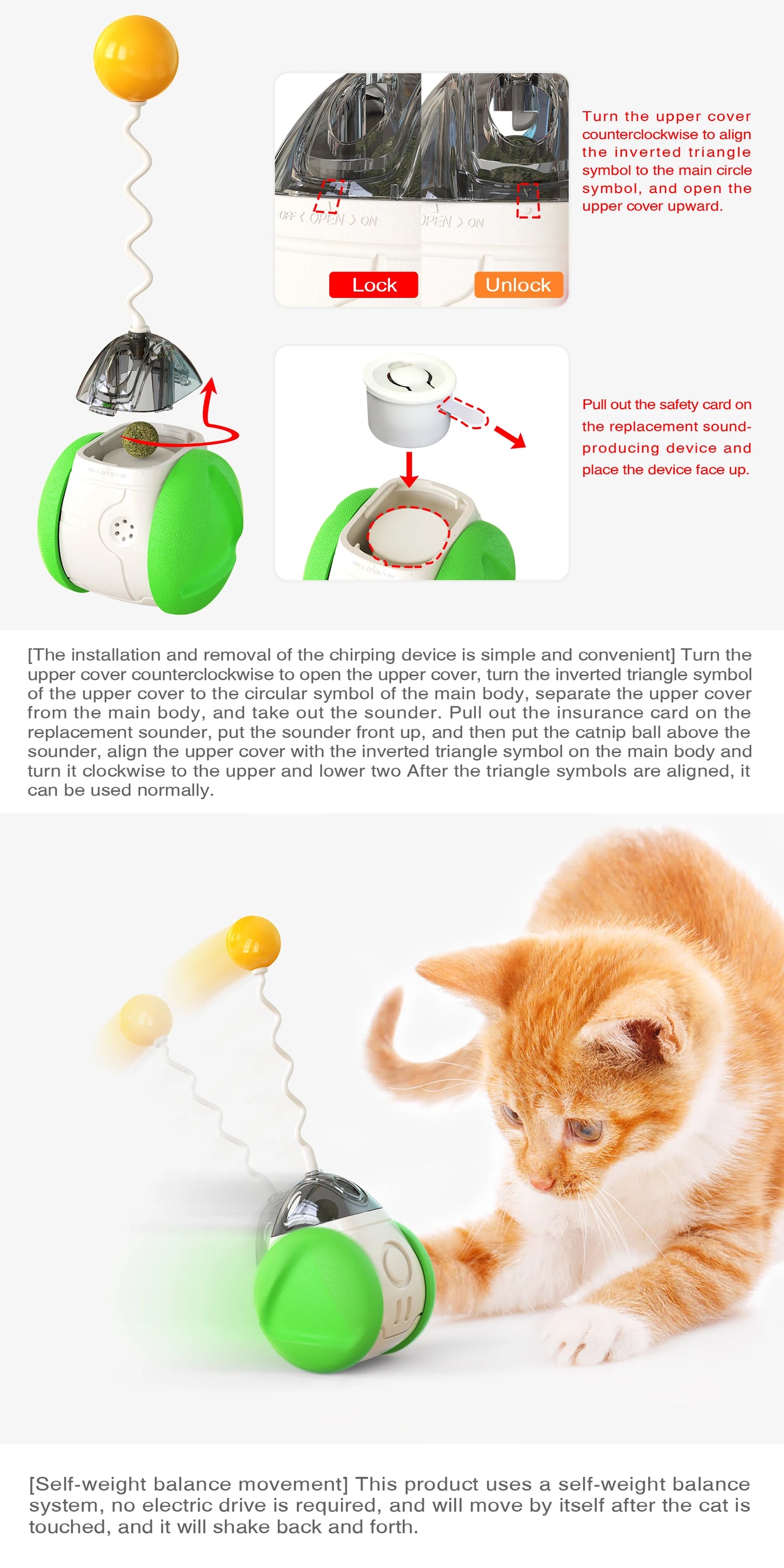 New Design Multi-function Pet Supplies Eco-friendly Cat Ball Toys Squeaky Balance Car Cat Toy Interactive Running Cat Catnip Toy
