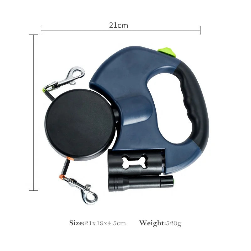 Double Retractable Dog Leash | Automatic Extending Nylon Lead for Two Dogs | Premium Durable Walking Leash