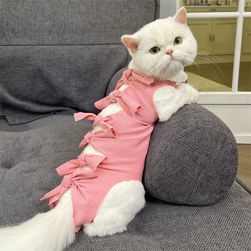Soft Cute Anti-Lick Surgery Recovery Suit cat Modal/Polyester Lace up Decorative Pet Vest Post-Surgery Wound Protection for Cats