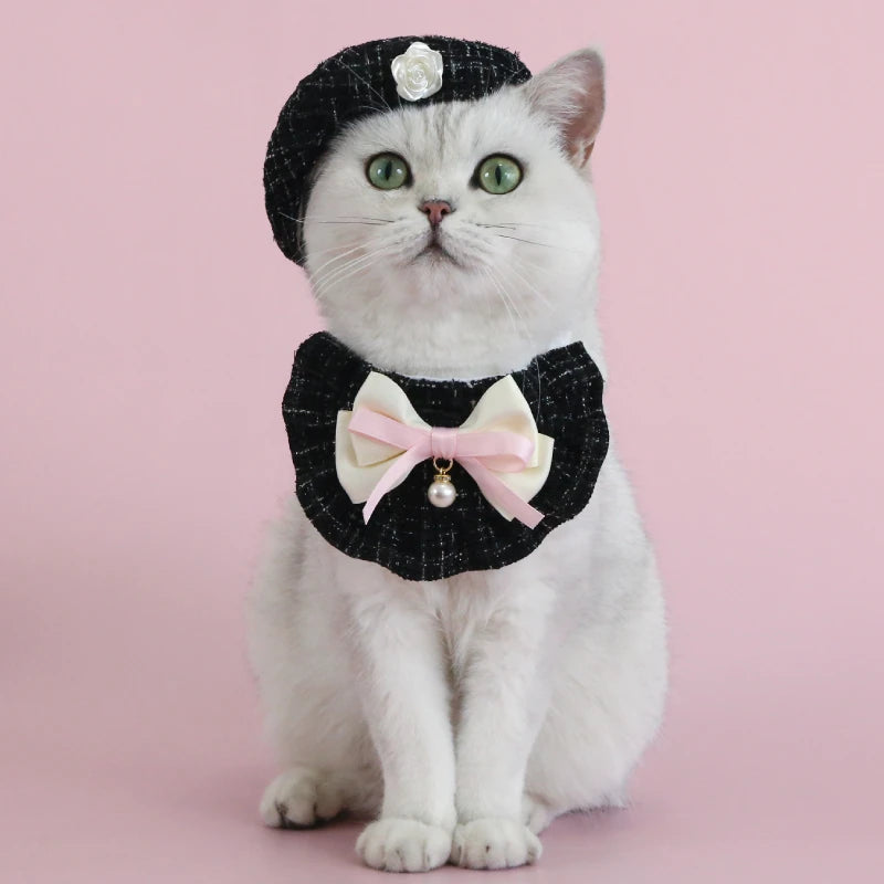 Elegant Pet Outfit Decoration Photo Props Fashion Pet Costume Set Beret Cap and Bib