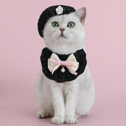 Elegant Pet Outfit Decoration Photo Props Fashion Pet Costume Set Beret Cap and Bib