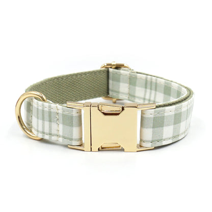 Customize Luxury Dog  Cat Leash Cute Soft Dog Collar with Bowtie Adjustable Pet Collars - GREEN Plaid