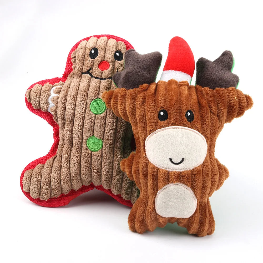 Pet Plush Sound Toy Christmas Series Molar Bite Resistant Cute Cartoon Dog Plush Toys