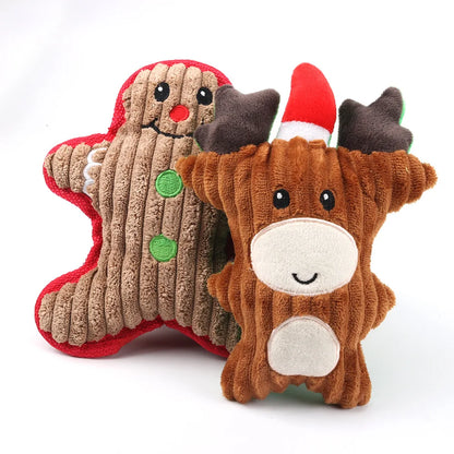 Pet Plush Sound Toy Christmas Series Molar Bite Resistant Cute Cartoon Dog Plush Toys