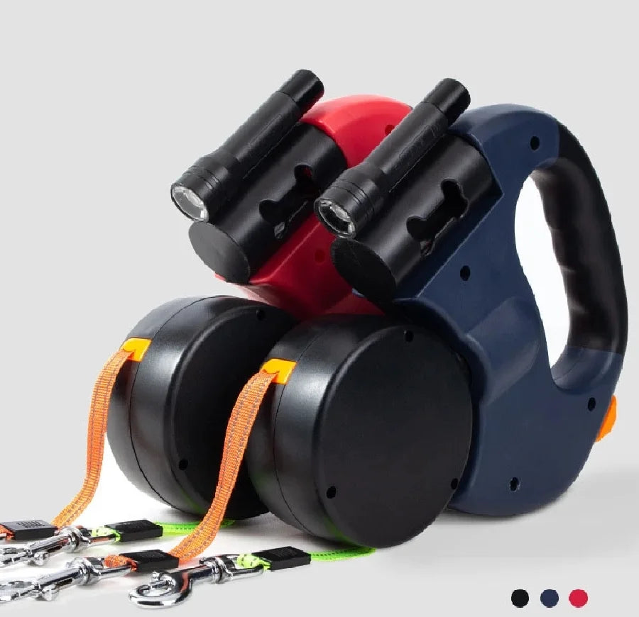 ABS Retractable Dual-Head Double Dog Leash