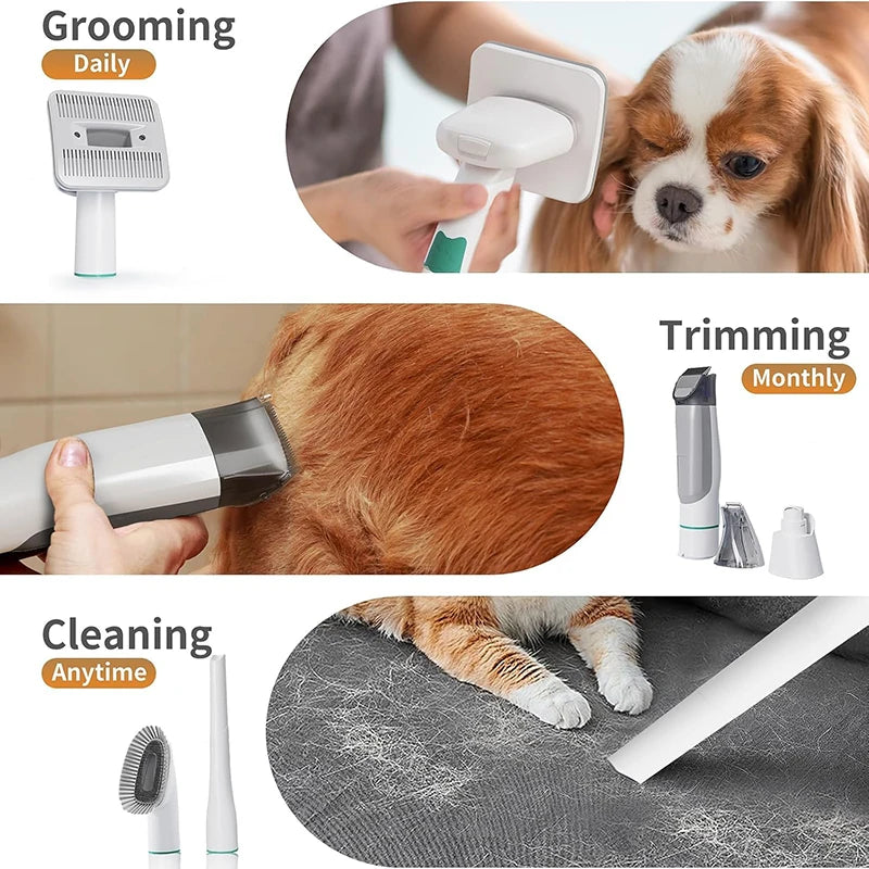 Pet Grooming Vacuum Kit — 99% Hair Collection, Low Noise, Clipper, Nail Grinder for Dogs & Cats