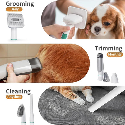 Pet Grooming Vacuum Kit — 99% Hair Collection, Low Noise, Clipper, Nail Grinder for Dogs & Cats