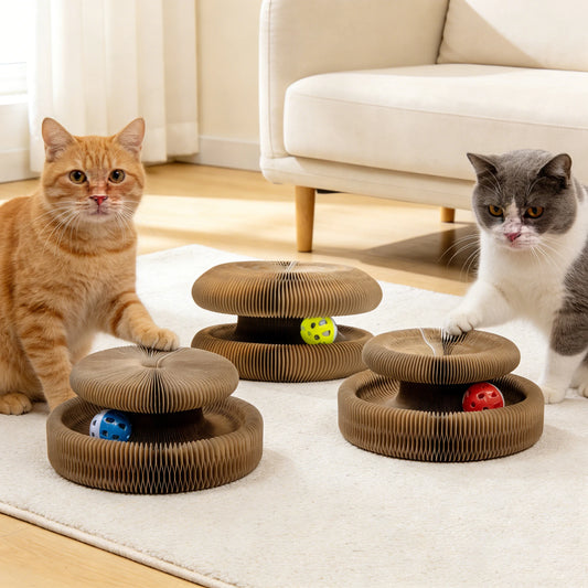Accordion Corrugated Cat Scratcher with Ball Track Interactive Scratching & Play Toy