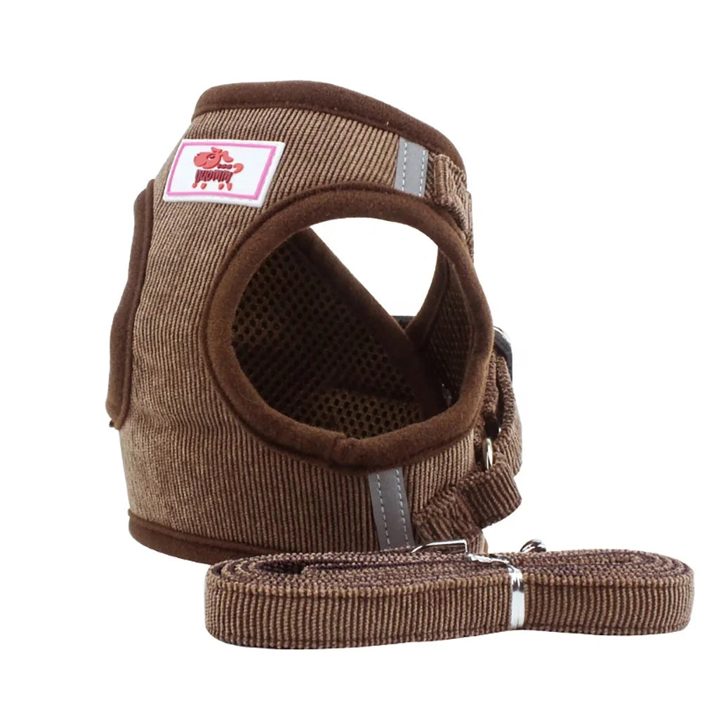 Corduroy Cat & Dog Harness Set | Soft Adjustable Vest Harness with Leash