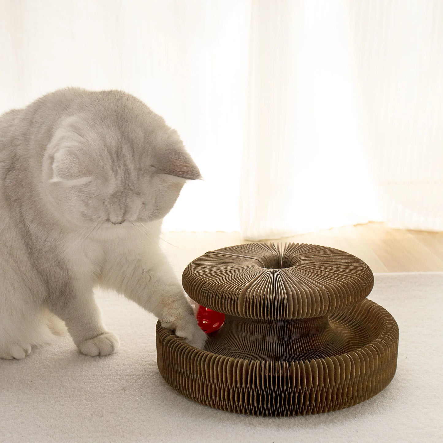 Accordion Corrugated Cat Scratcher with Ball Track Interactive Scratching & Play Toy