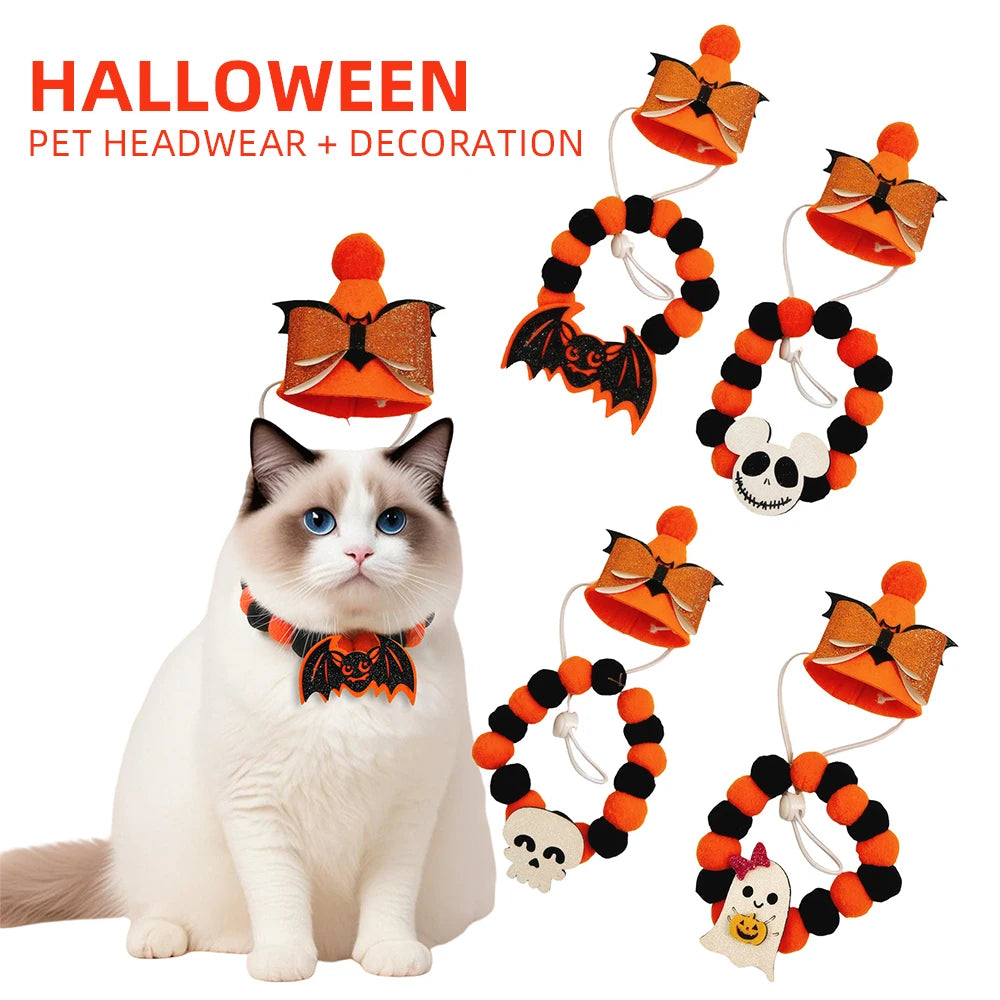 Halloween Winter Solid Personalized Pumpkin Dog & Cat Choker Necklace with Eco-Friendly Wool Bells
