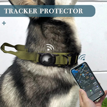 Tactical AirTag Dog Collar | Heavy Duty Nylon with Metal Bracket Holder
