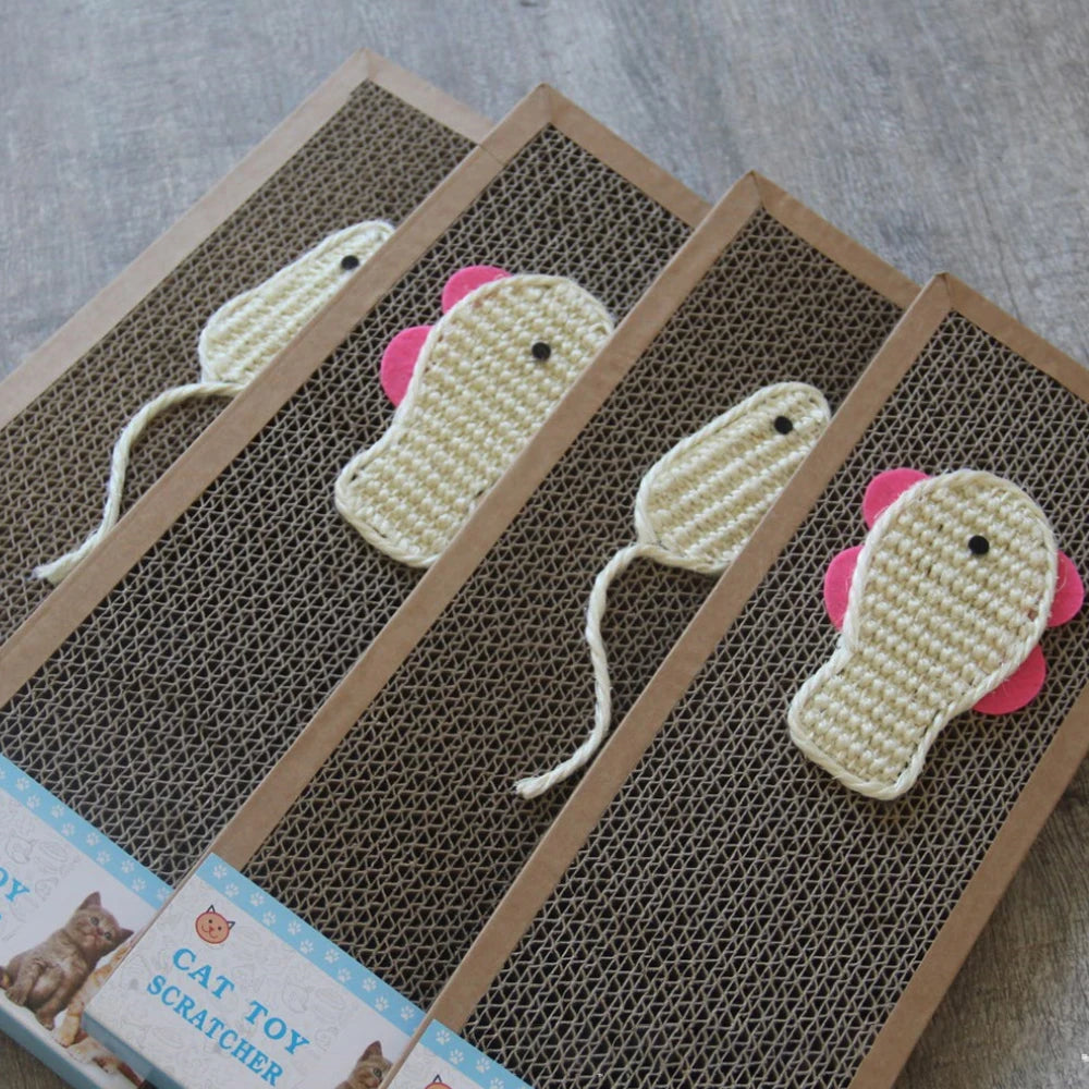 Corrugated Cat Scratcher Toy – Fish & Mouse Design – 37cm Cardboard Scratch Pad
