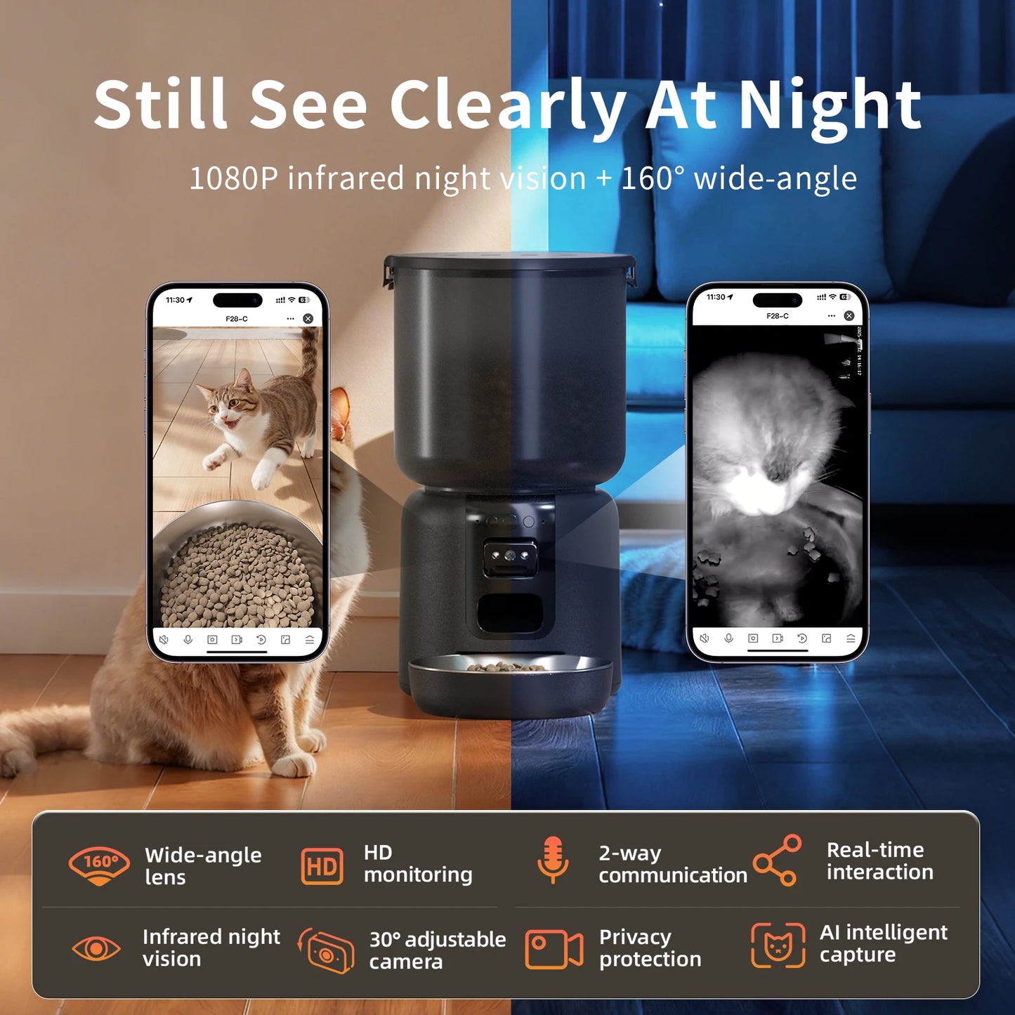 Smart Automatic Cat Feeder with WiFi App & Voice Recording