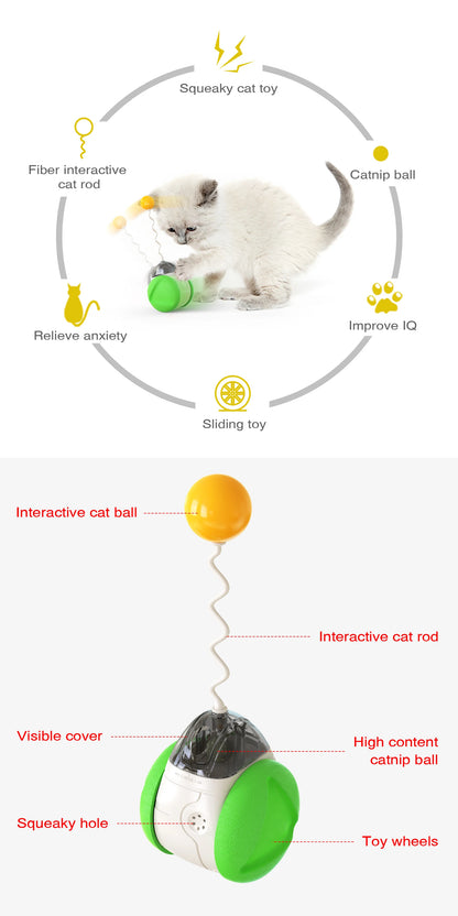 New Design Multi-function Pet Supplies Eco-friendly Cat Ball Toys Squeaky Balance Car Cat Toy Interactive Running Cat Catnip Toy
