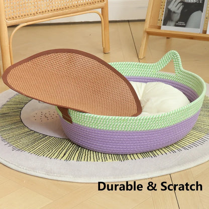 Factory Popular Puppy Bed Breathable Odorless Natural Cotton Hand Woven Rattan Pet Bed