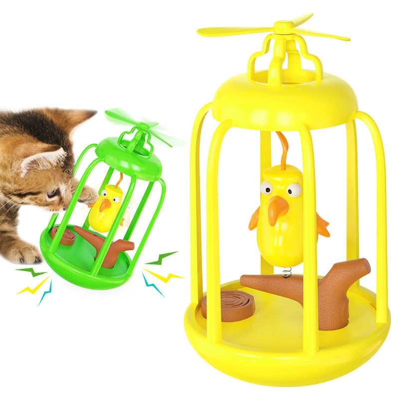 Birdcage Cat Tumbler Toy with Sound & Spinning Propeller – Interactive Self-Play Cat Toy