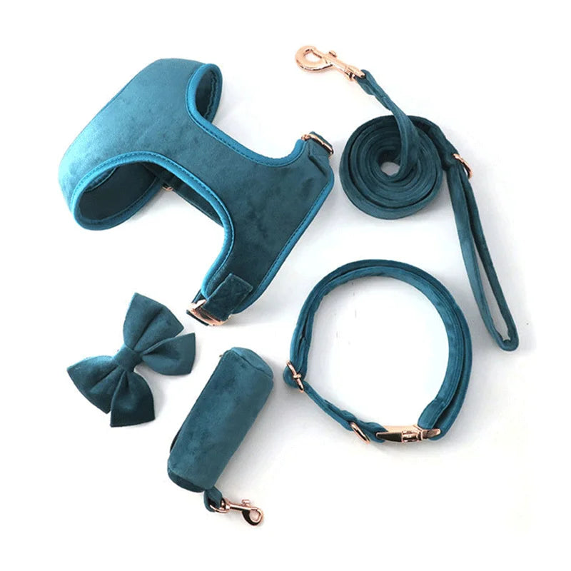 Luxury Velvet Dog Collar Set | Collar + Scarf + Bowtie | Quick-Release Buckle