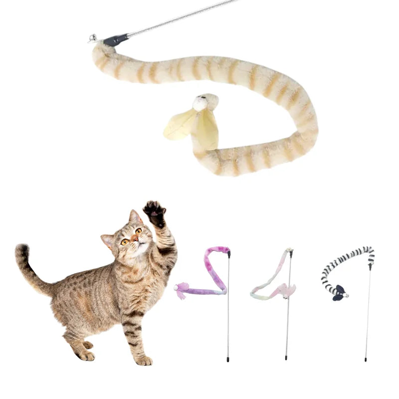 Flannel Cat Toy Wand | Bite-Resistant Cloth Strip Cat Teaser | 9 Patterns