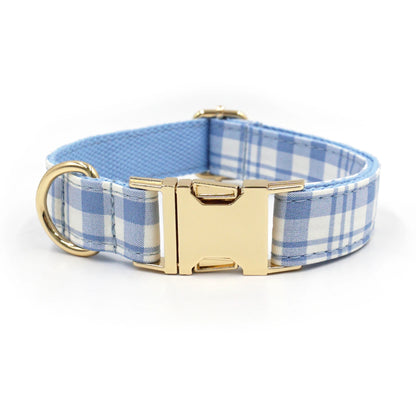 Plaid Dog Collar Leash with Bow Tie Adjustable Pet Accessories Pet Collars Leash OEM Available - Blue