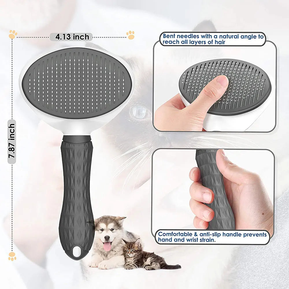 Self-Cleaning Pet Slicker Brush & Massage Comb — Cat & Dog Hair Remover