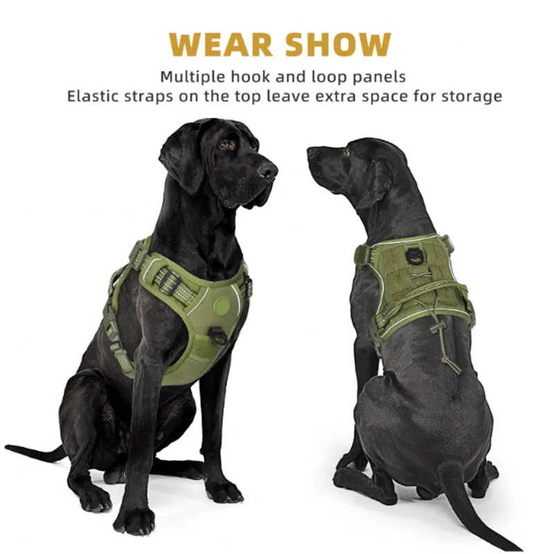 Dog Tactical Vest Harness with MOLLE System & Velcro Strap – Heavy-Duty Dog Harness for Large Dogs | S M L | Army Green