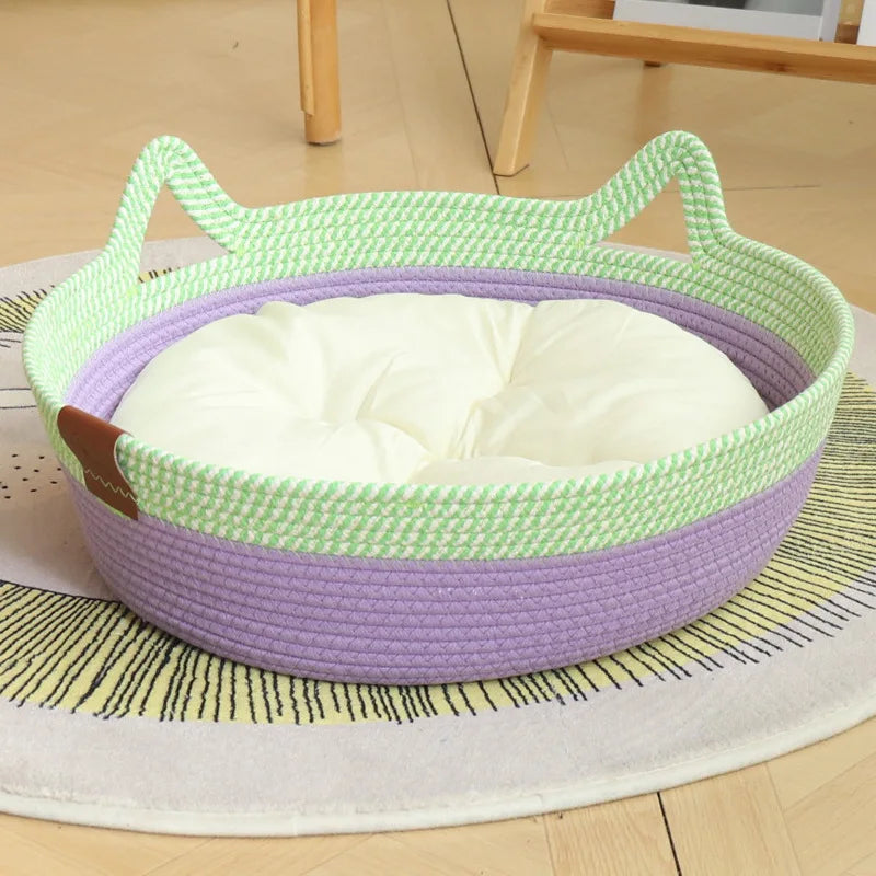 Factory Popular Puppy Bed Breathable Odorless Natural Cotton Hand Woven Rattan Pet Bed