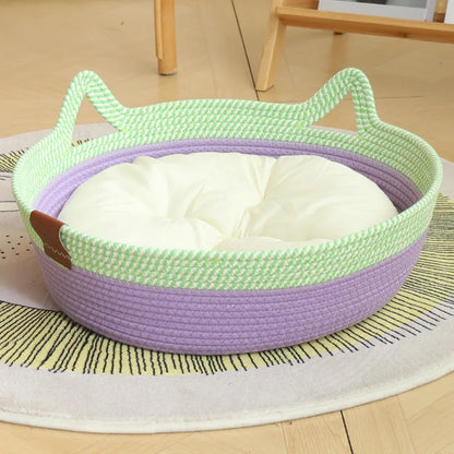 Factory Popular Puppy Bed Breathable Odorless Natural Cotton Hand Woven Rattan Pet Bed