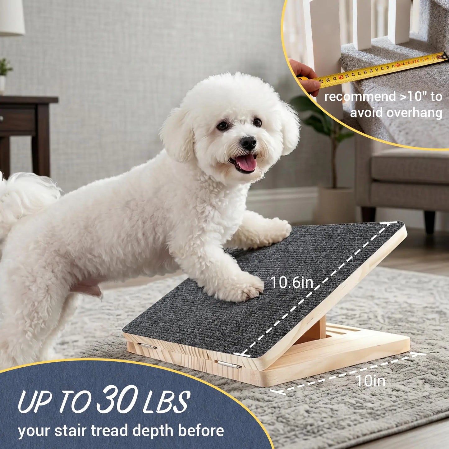 Adjustable Wooden Dog Ramp for Stairs Non-Slip Stair Wedges for Small Dogs Foldable Indoor Dog Stair Ramp