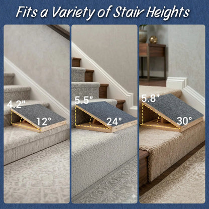 Adjustable Wooden Dog Ramp for Stairs Non-Slip Stair Wedges for Small Dogs Foldable Indoor Dog Stair Ramp