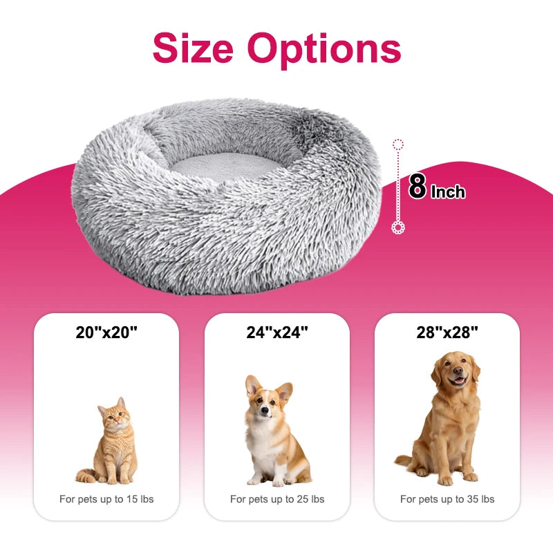 Anti-Anxiety Self-Warming Long Plush Round Pet Bed for Cats & Dogs