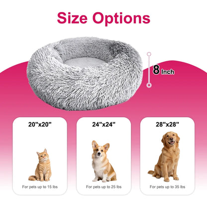Anti-Anxiety Self-Warming Long Plush Round Pet Bed for Cats & Dogs
