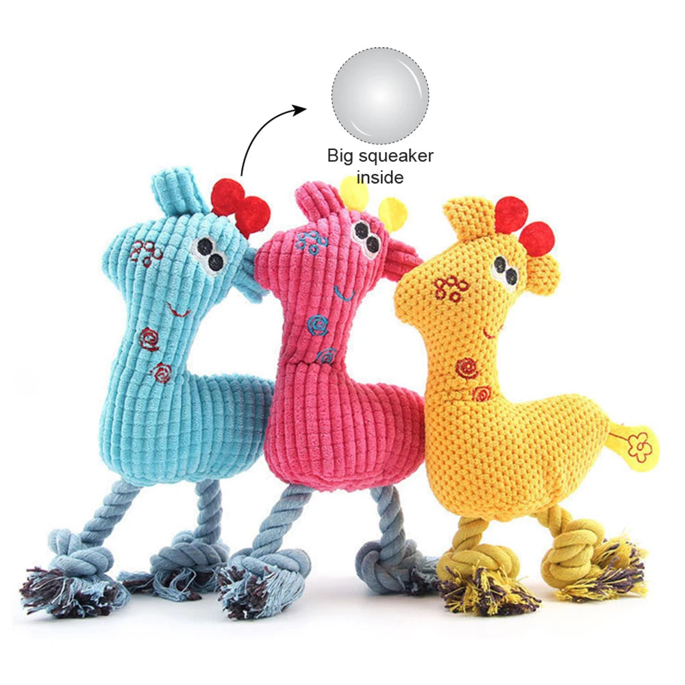 Squeaky Plush Chew Dog Toy | Pink Yellow Blue