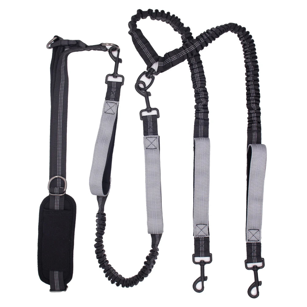 Hands-Free Running Dog Leash Waist Belt | Dual Handle Bungee Leash for Jogging