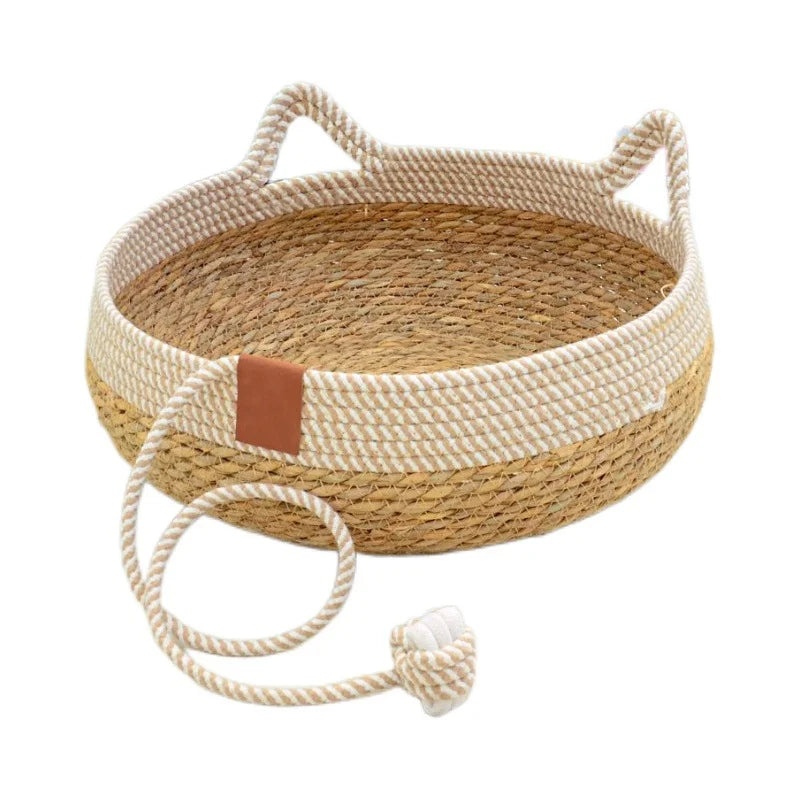 Removable Woven Cat Bed Upholstery Sleeping House Cat Scratch Floor Rattan Wear-resistant Washable Cat Cave Pet Supplies