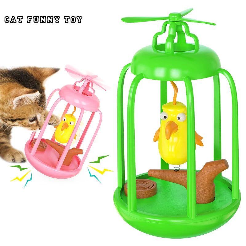Birdcage Cat Tumbler Toy with Sound & Spinning Propeller – Interactive Self-Play Cat Toy
