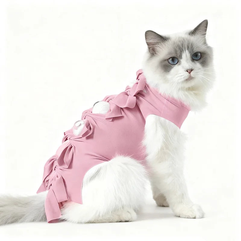 Soft Cute Anti-Lick Surgery Recovery Suit cat Modal/Polyester Lace up Decorative Pet Vest Post-Surgery Wound Protection for Cats