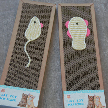 Corrugated Cat Scratcher Toy – Fish & Mouse Design – 37cm Cardboard Scratch Pad