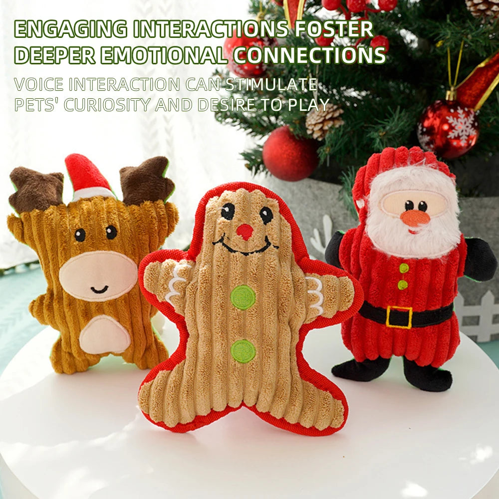 Wholesale Luxury Cartoon Eco-friendly Christmas Dog Gifts Plush Dolls Holiday Cat/Dog Chew Squeaky Pet Toy with BB Sound