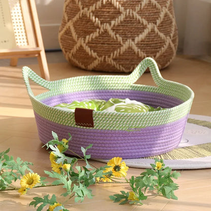 Factory Popular Puppy Bed Breathable Odorless Natural Cotton Hand Woven Rattan Pet Bed