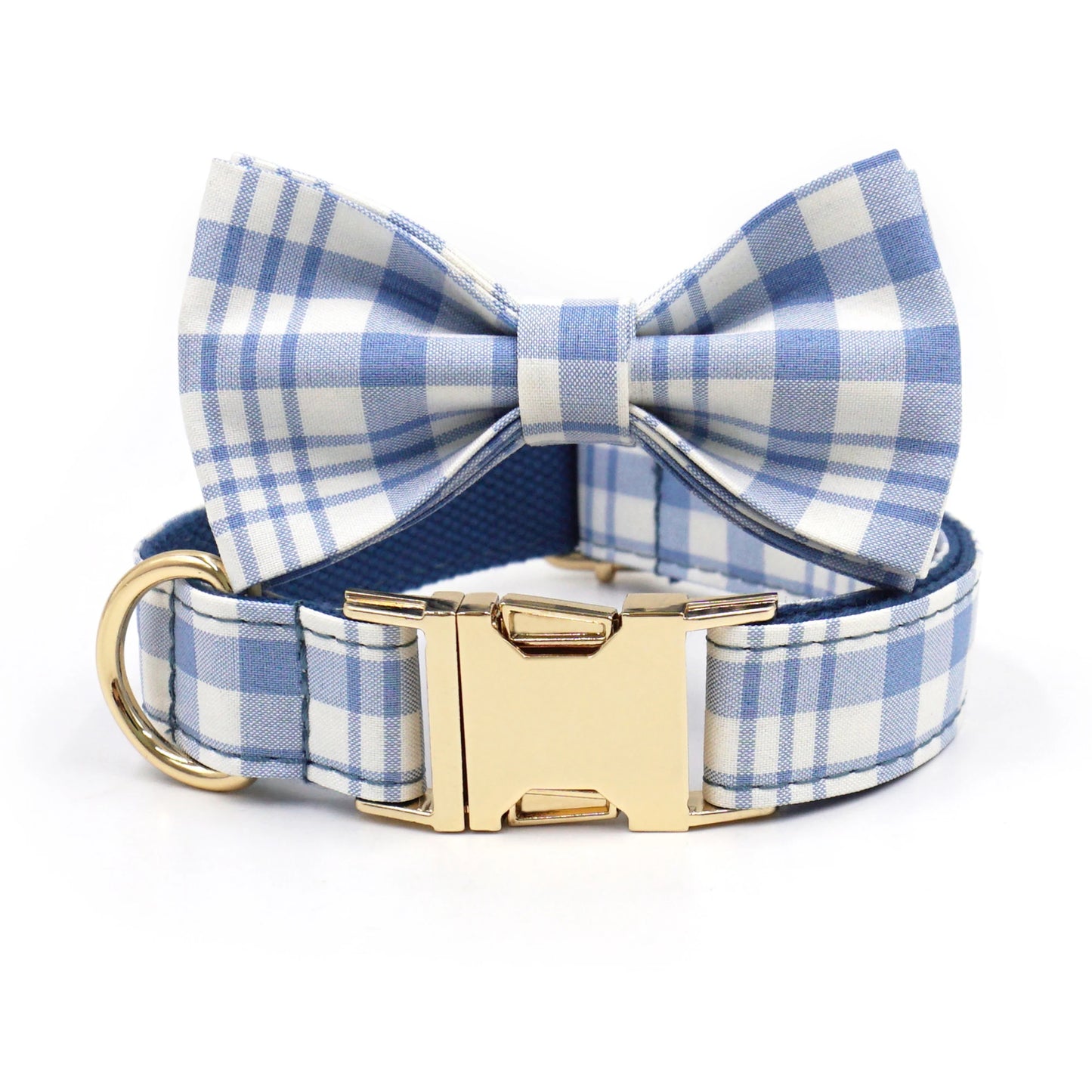 Custom Logo Dog Collar and Leash Set Luxury Plaid Checkered Patterned Luxury Pet Collar Leash Bowtie for Big & Small Dogs
